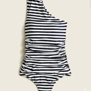 J. Crew Striped, Ruched One-Shoulder Swimsuit